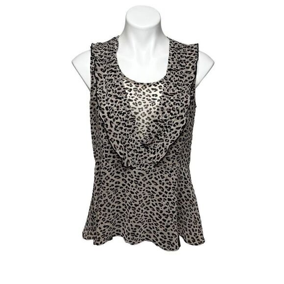 CAbi leopard print sleeveless flutter blouse size S - Picture 2 of 16